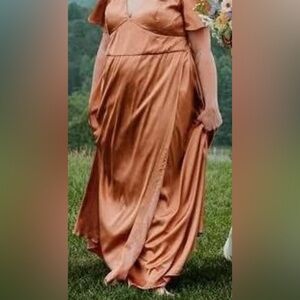 Elegant Satin orange rust zip back bridesmaid dress